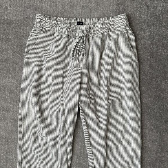 J.Crew Pants Womens 10 Tall Black White Stripe Linen Blend Drawstring Waist - Picture 2 of 11